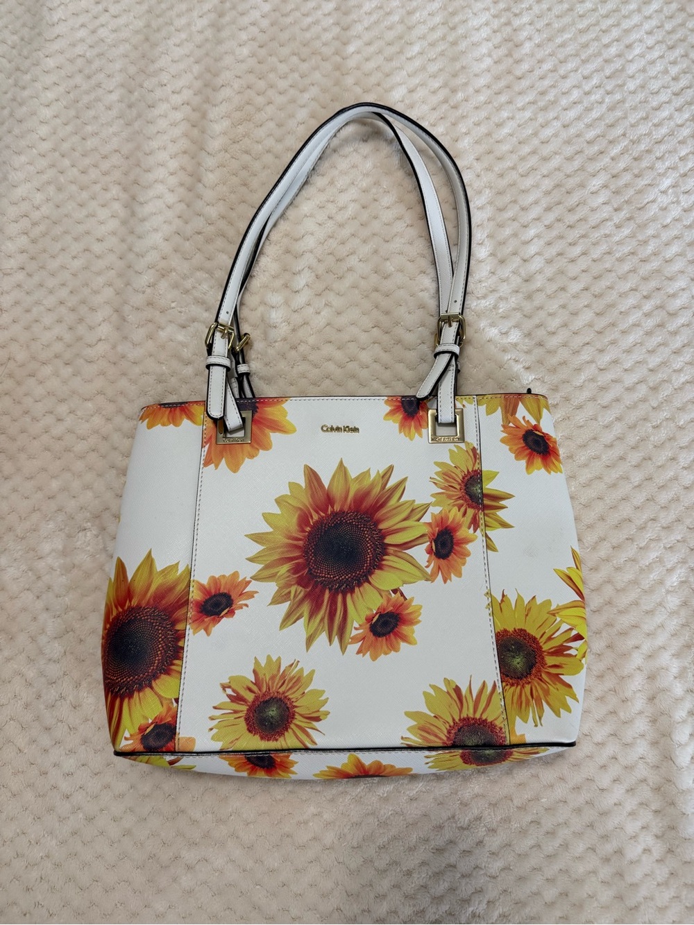 Calvin Klein White Sunflower Print Purse